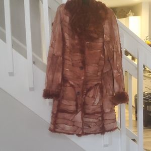 Shearling leather/fur belted coat